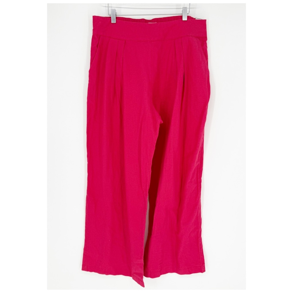 NWT Abercrombie & Fitch Wide Leg‎ Linen Blend Pull On Pants L Pink - Picture 2 of 8